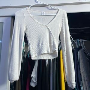 White V-neck Pullover Sweater Hollister